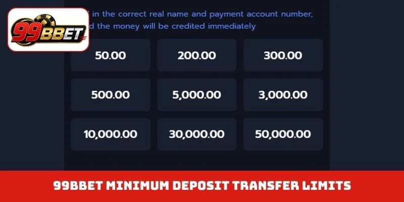 99BBET minimum deposit transfer limits